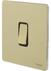 Schneider Electric Ultimate Polished Brass Screwless 10A 1 Gang 2 Way Flat Plate Retractive Bell Switch Black Insert