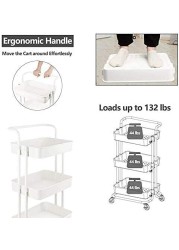 Orchid 3-Tier Multi Use Kitchen Organizer Rack عربات تخزين قابلة للإزالة رف برج تخزين رف حمام بعجلات ومسند للذراعين رف تخزين متداول نحيف | عربة بعجلات بمقبض (أبيض)