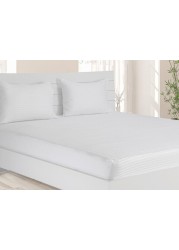 Hotel Linen Klub Single Fitted Sheet 1pc, 100% Cotton 250tc Sateen 1cm Stripe , Size: 120x200+25cm, White