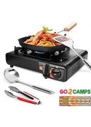 Camping stove - portable butane gas stove with 4 butane gas cartridge - two way