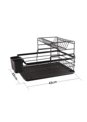 ALISSA-2 Tier Dish Drying Bowl Storage Rack With Drainer,Plate Organizer Utensil Holder with Drip Tray, Black.