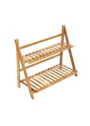 ALISSA-DoubleTier Bamboo Storage Balcony Fleshy Floor Rack Folding Flower Pot Stand.