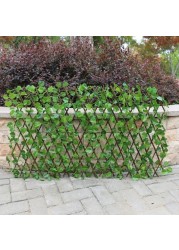 Simulation fence telescopic fence artificial flowers green leaves outdoor wall fence railing dill leaf small plants small green fence
