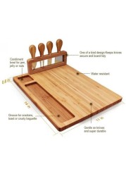 ALISSA Bamboo Cheese Tray Board Set with 4 Knife Set