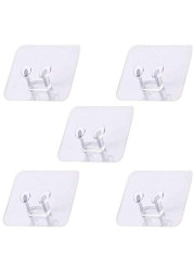 Generic Self Adhesive Plastic Hooks, Home Storage Wall Door Hook For Power Plug Hook No Trace Adhesive Storage Hook For Kitchen Bathroom Lavatory Bedroom Closets Office -5Pcs