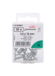 Suki Zinc-Plated Steel Chipboard Screw with Round Head (16 x 3 mm, Pack of 30)