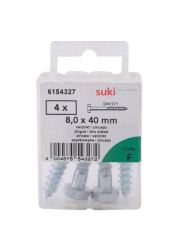 Suki Zinc-Plated Hexagonal Wood Screws (8 x 40 mm, Pack of 4)