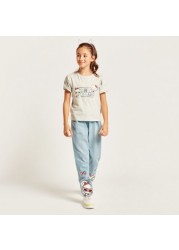 Sanrio Graphic Print Top with Round Neck and Short Sleeves