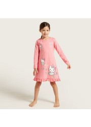 Sanrio Hello Kitty Print Night Dress with Long Sleeves