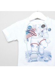 Just Add A Kid Astronaut Moon Print T-shirt with Round Neck