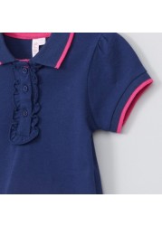 Juniors Ruffle Detail Polo T-shirt with Short Sleeves