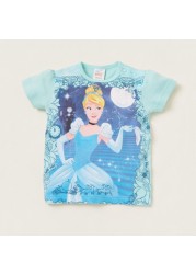 Disney Princess Print Round Neck T-shirt and Shorts Set