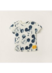 Mickey Mouse Print Crew Neck T-shirt and Shorts Set