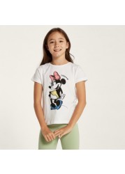 Minnie Mouse Print T-shirt with Crew Neck and Short Sleeves
