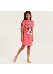 Disney Minnie Mouse Print Round Neck Nightdress with Short Sleeves