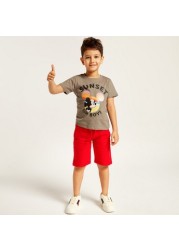 Disney Mickey Mouse Print T-shirt with Short Sleeves