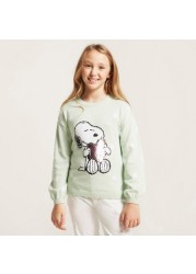 Snoopy Print Pullover with Sequin Detail and Long Sleeves