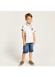 Snoopy Print Polo T-shirt with Short Sleeves