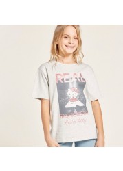 Hello Kitty Graphic Print T-shirt with Round Neck and Short Sleeves