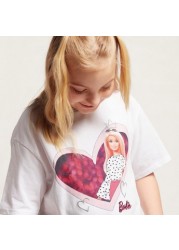 Barbie Print Round Neck T-shirt with Short Sleeves