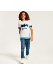 Batman Sequin Detail Graphic Printed T-shirt with Short Sleeves