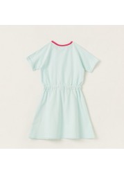 Sanrio Barbie Print Tiered Dress with Short Sleeves