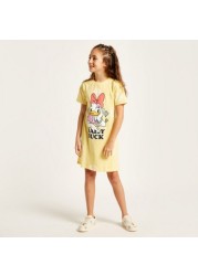 Disney Daisy Duck Print Round Neck T-shirt Dress with Short Sleeves