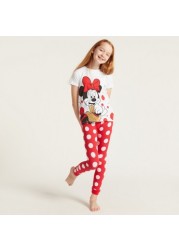 Disney Minnie Mouse Print T-shirt and All-Over Printed Pyjamas Set