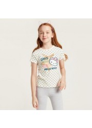 Sanrio Hello Kitty Print Crew Neck T-shirt with Short Sleeves