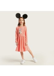 Disney Minie Mouse Print A-line Dress with Long Sleeves