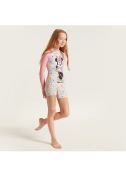 Minnie Mouse Printed Swimsuit with Raglan Sleeves