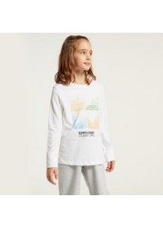 Expo 2020 Graphic Print T-shirt with Round Neck and Long Sleeves