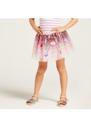 Charmz Sequin Embellished Tutu Skirt with Floral Appliques