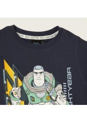 Disney Buzz Lightyear Print Crew Neck T-shirt with Short Sleeves