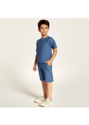 Textured Round Neck T-shirt and Shorts Set