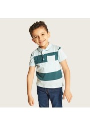 Juniors Striped Polo T-shirt with Short Sleeves and Pocket