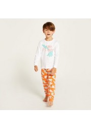 Juniors Printed Crew Neck T-shirt and Pyjama - Set of 2