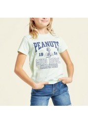 Peanuts Graphic Print T-shirt with Round Neck and Short Sleeves