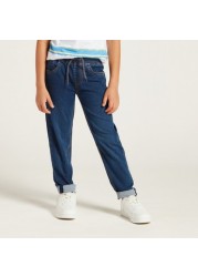 Juniors Solid Jeans with Pockets and Drawstring Closure