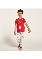 Juniors Football Theme T-shirt and Printed Pyjama Set