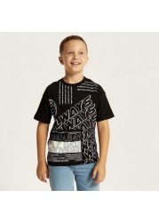 Juniors Printed Crew Neck T-shirt with Short Sleeves