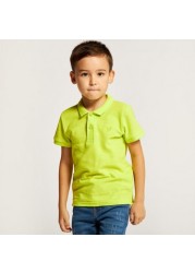 Juniors Solid Polo T-shirt with Short Sleeves and Button Closure