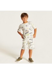 Snoopy Print Crew Neck T-shirt and Shorts Set