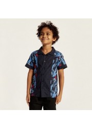 Juniors Printed Shirt with Notched Collar and Short Sleeves