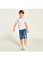 Lee Cooper Printed Crew Neck T-shirt and Denim Shorts Set