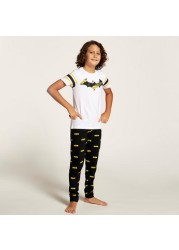 Batman Print T-shirt and Full Length Printed Pyjama Set