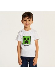 Juniors Minecraft Print T-shirt with Crew Neck and Short Sleeves