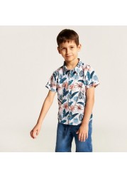 Juniors Tropical Print Shirt with Short Sleeves and Button Closure