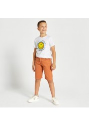 Juniors Solid Denim Shorts with Pockets and Button Closure