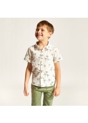 Juniors Tropical Print Shirt with Short Sleeves and Button Closure